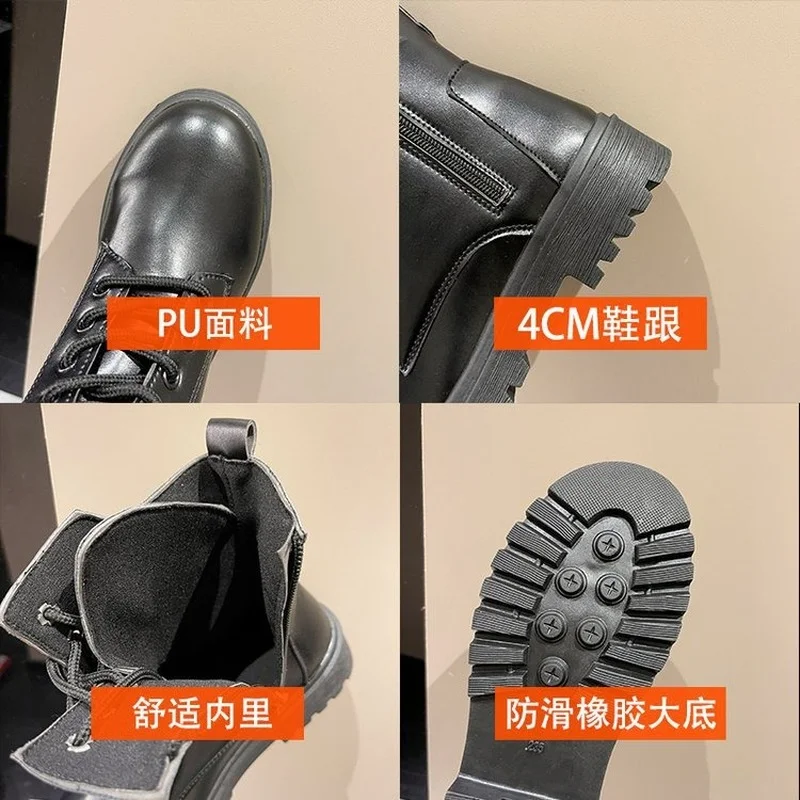 2022 Women Boots PU White Mid Calf Boots Autumn Winter Motorcycle Boots Fashion Female Chunky Heel Platform Botas Femininas