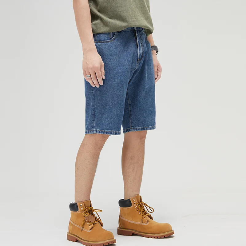 

Denim Shorts Baggy Man Elastic Waist Five-point Pants