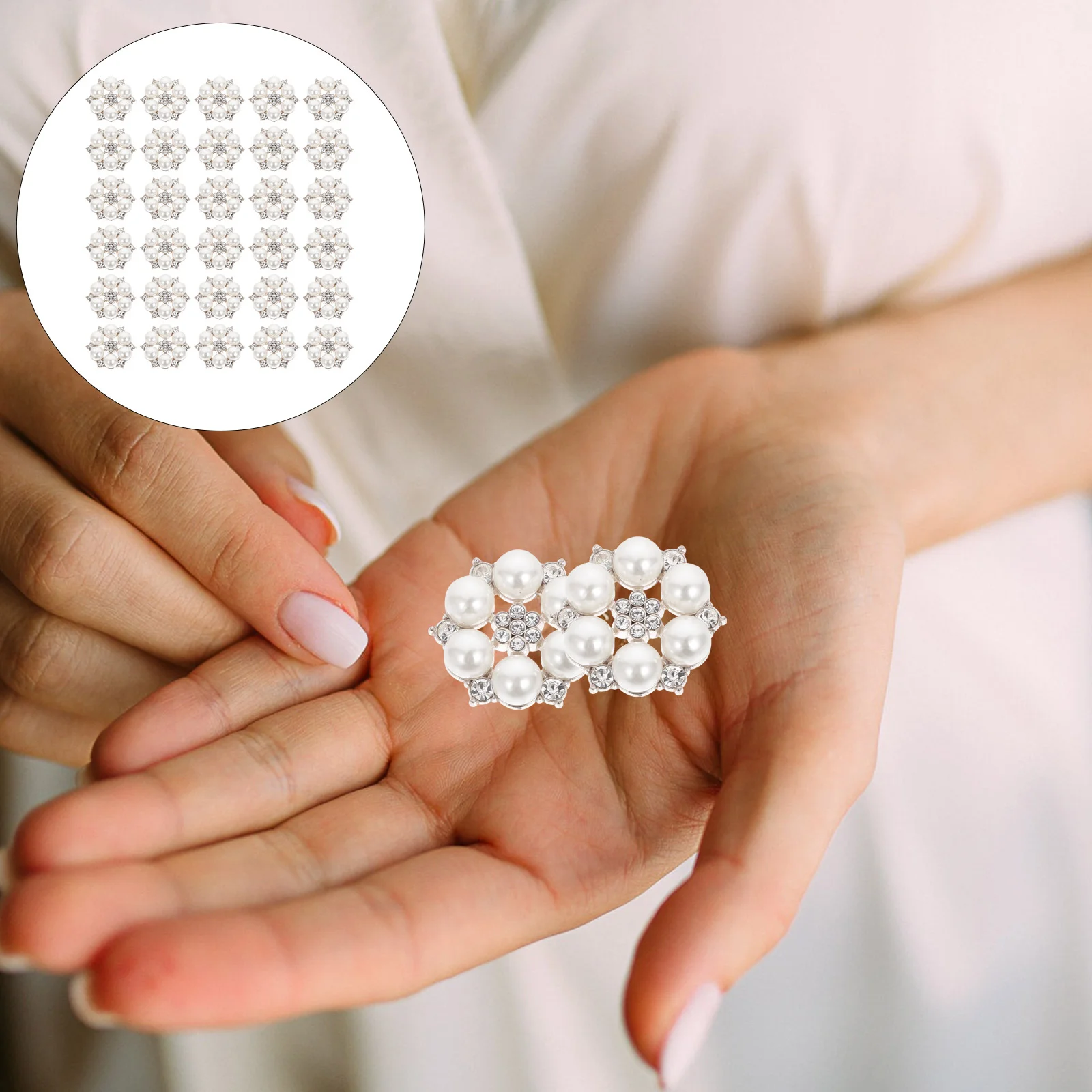 

30 Pcs Pearl Flower DIY Headdress Accessories Brooch Clothes Buttons Embellishments Hair Phone Case Decor Jewelry