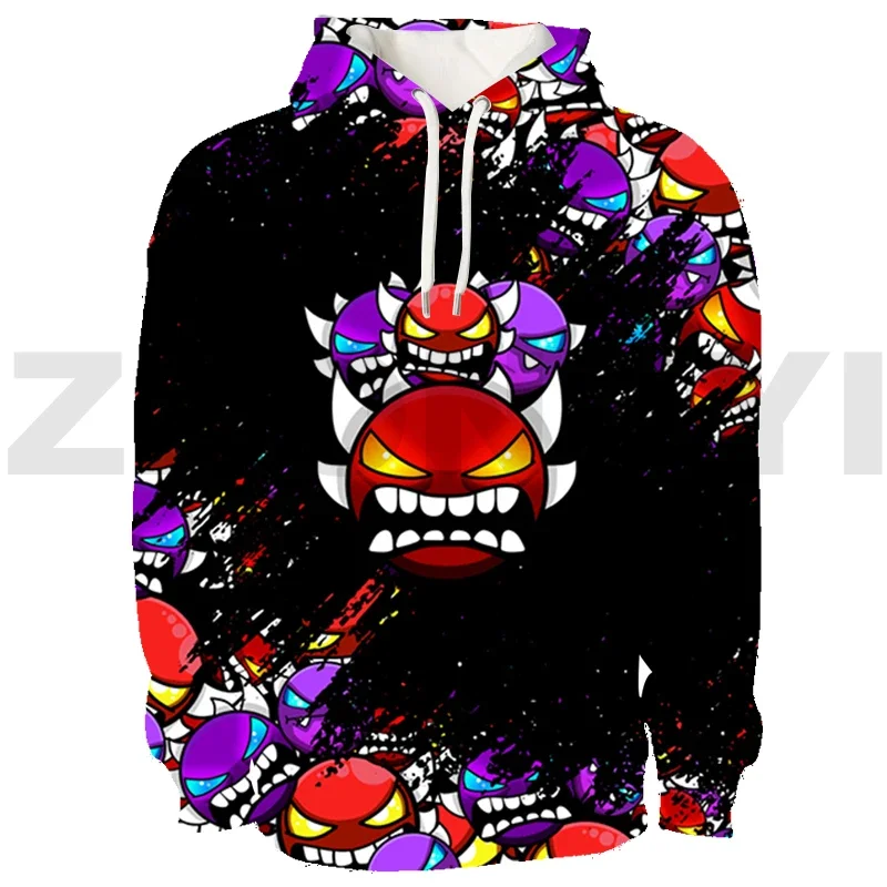 wa bluza z kapturem 3D Angry Geometry Dash Popularna gra Streetwear Damska oversize Anime Bluza Ubrania dla par Moda Sudaderas