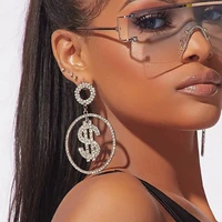 classic circle luxury rhinestone earrings europe and america trendy dollar money hoop earrings for ladies female woman