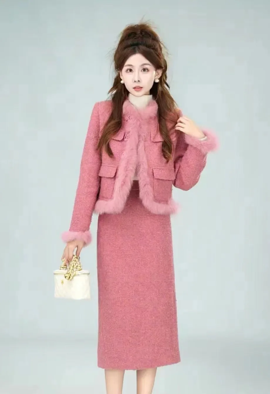 Элегантный твидовый комплект для женщин: Зимний Новый Модный укороченный жакет с