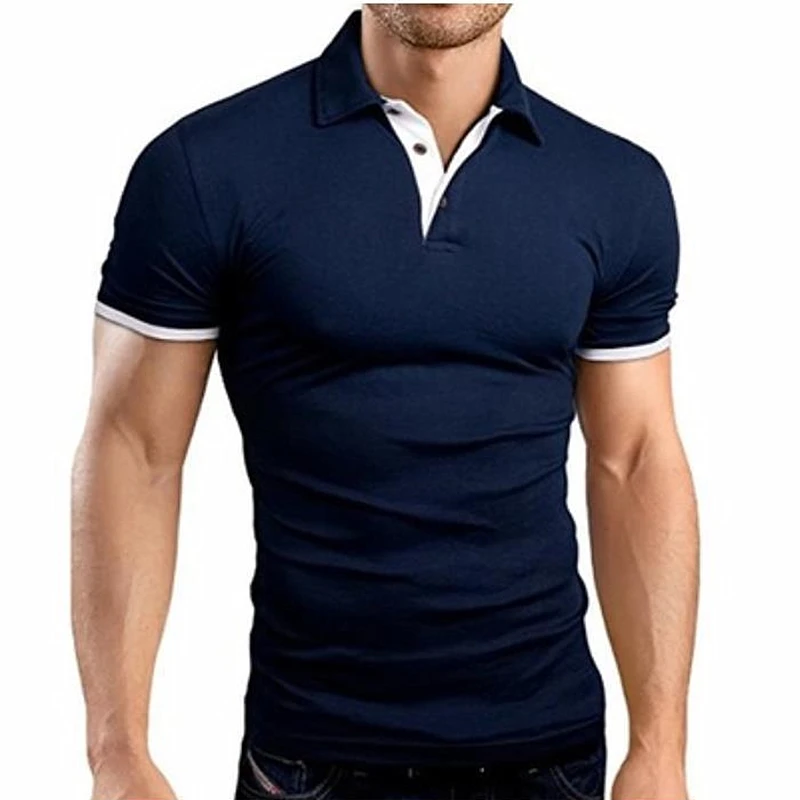 

B918 T-shirt Revers Casual Korte Mouwen Stiksels Mannen T-shirt
