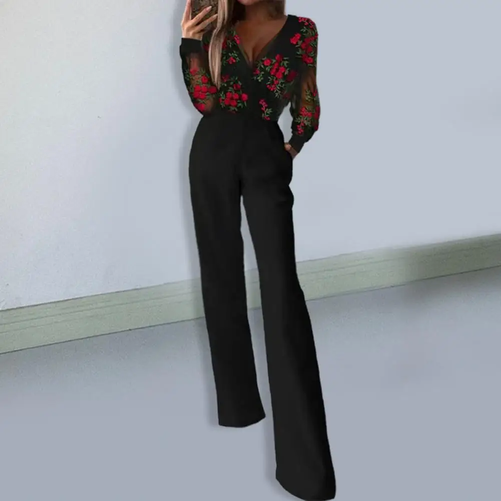 Chic Lady Jumpsuit Mesh High Waist Soft Casual Spring Jumpsuit  Straight Pants Spring Jumpsuit for Dating