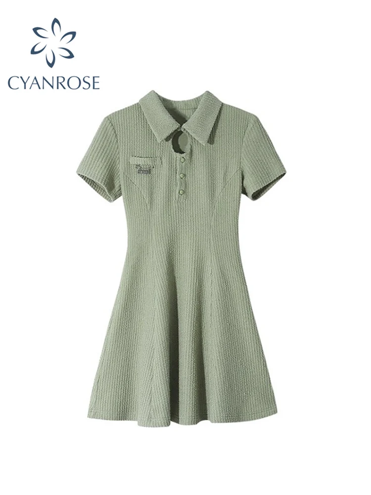 

Women's Dress Korean Casual Tunics Polo-Neck Mini Short Dress Fashion Elegant Bodycon Vintage Sexy Summer Party A-line Dresses