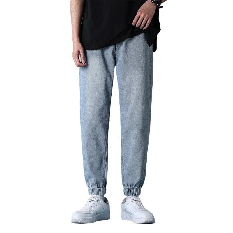 4 Colors Drawstring Jeans Men's Stretch Slim Fashion Casual Straight Jeans Men Streetwear Hip Halen Denim Pants Mens Trousers