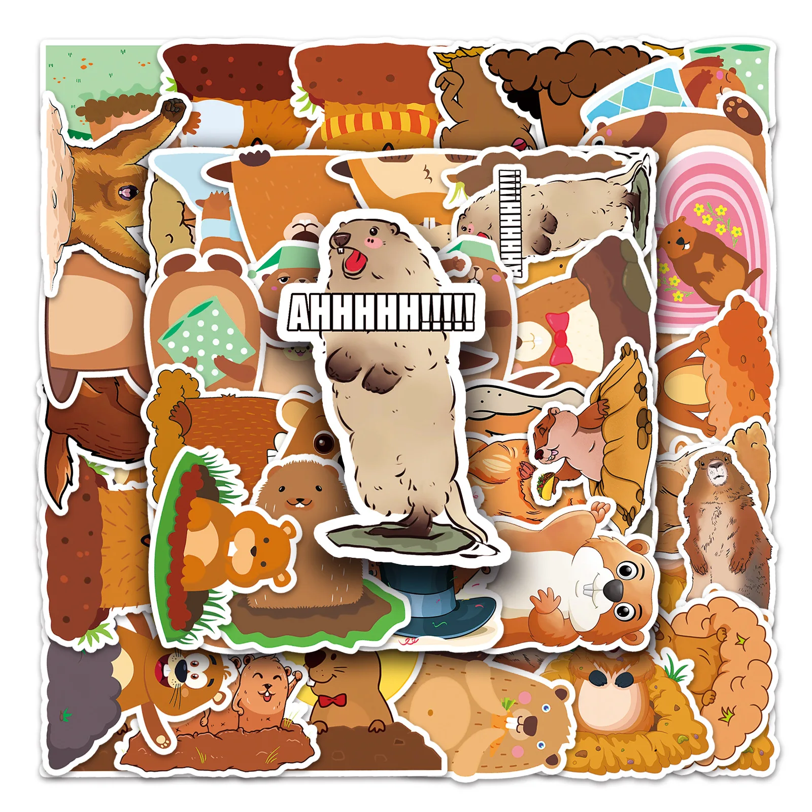 

10/30/50PCS Trendy Groundhog Graffiti Sticker Cartoon Cute Animal Sticker DIY Mobile Phone Suitcase Sticker Waterproof Wholesale
