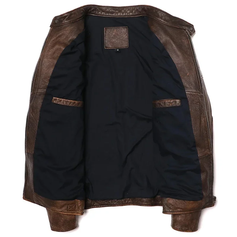 Винтажная верблюжья желтая куртка из натуральной кожи 2025 года мужская