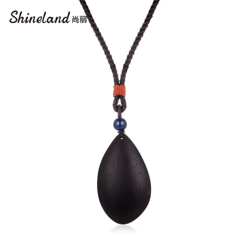 

Charm Handmade Weave Rope Wood Geometric Pendant Necklace Fashion Sweater Chain Women Men Jewelry Accessories Gift
