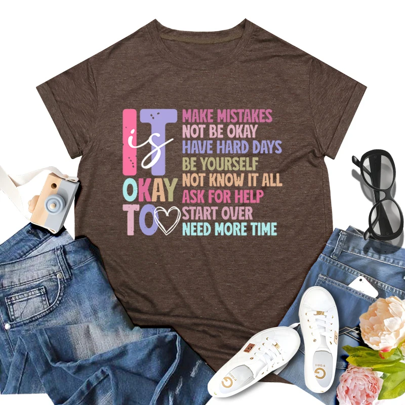 Retro It's Okay To Make Mistakes T-shirt Mental Health Motivational Shirt Special Education Teacher Vintage Short Sleeve