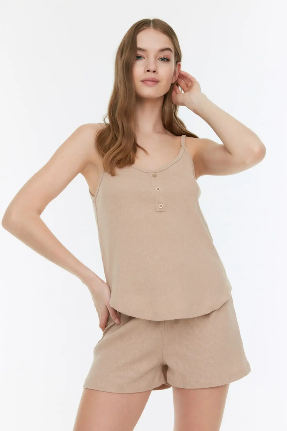 

Button Detail Camisole Knitted Pajamas Set THMSS22PT0061