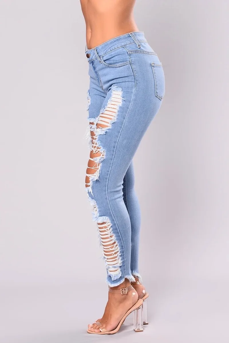 2023 Y2k New Women's Summer Fall Ripped Blue Jeans Skinny Stretch Jeans Indie Street Hipster Denim Pencil Pants S-3XL Clothes