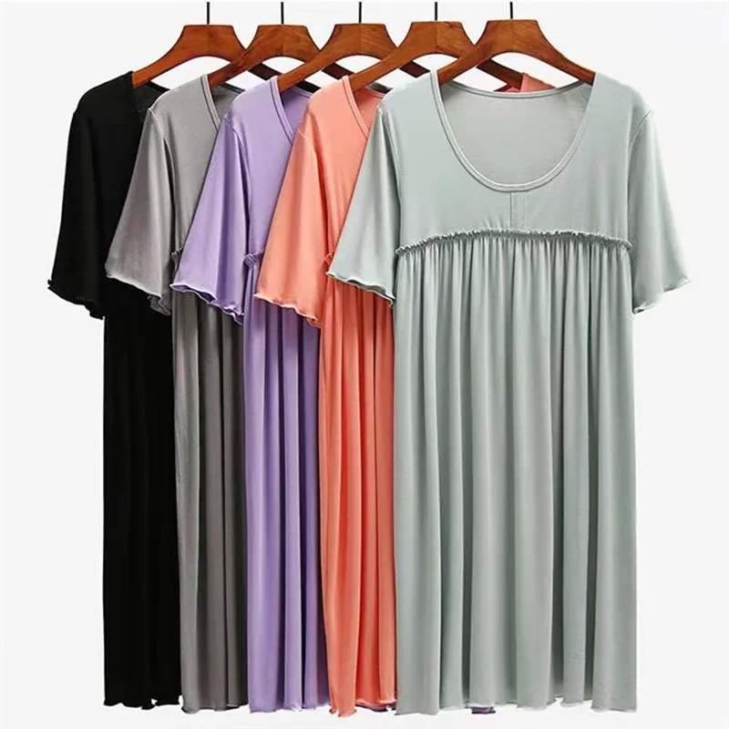 

Modal Home Dress Women's Short Sleeve Loose Spring Summer Nightgowns Plus Size Sleepwear Casual Ladies Nightdress XL-3XL