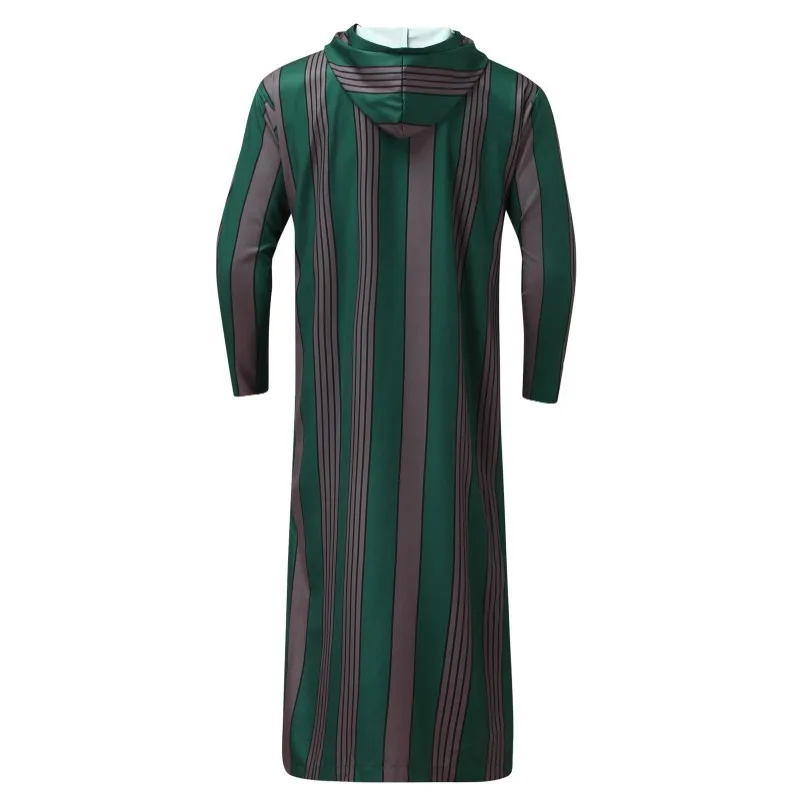 Spring  Autumn Men's Muslim Striped Print Loose Large Size Long Robe Hooded Onesie