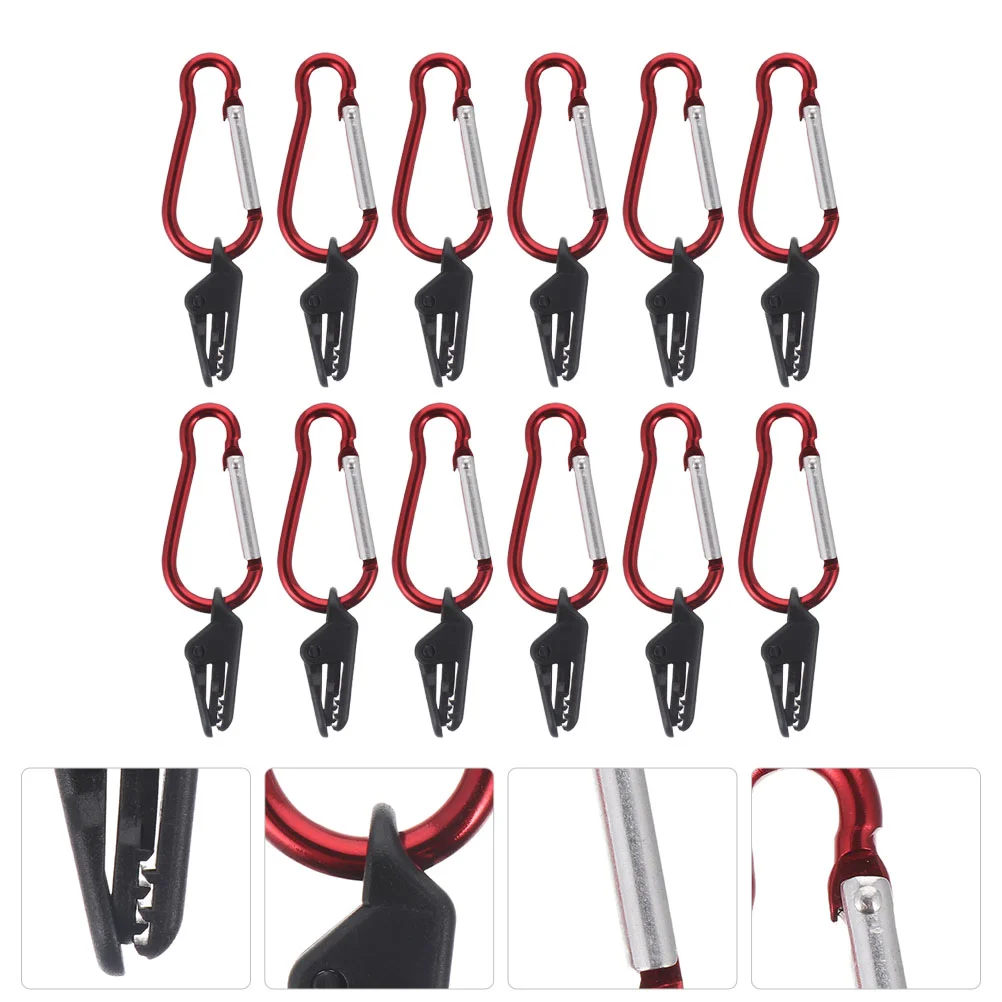 

12 Sets Carabiner Spring Clip Outdoor Teepee Camping Tent Hardwares Kits Tarp Clamps Securing Clip Windproof Secure Clamp
