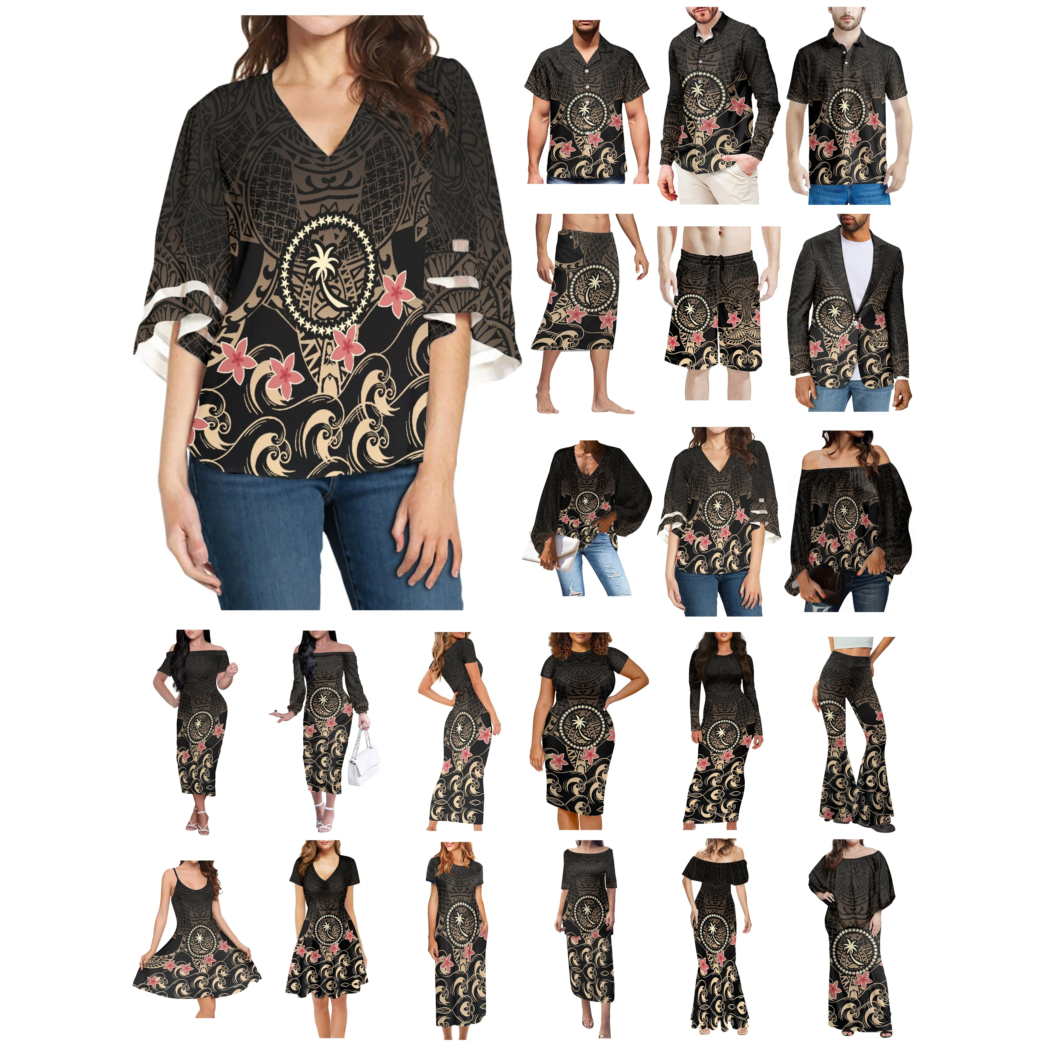 

Полинезийский ЧУК, одежда с татуировками, женское платье, подходящая Мужская рубашка, Высококачественная удобная дышащая одежда Plumeria для влюбленных