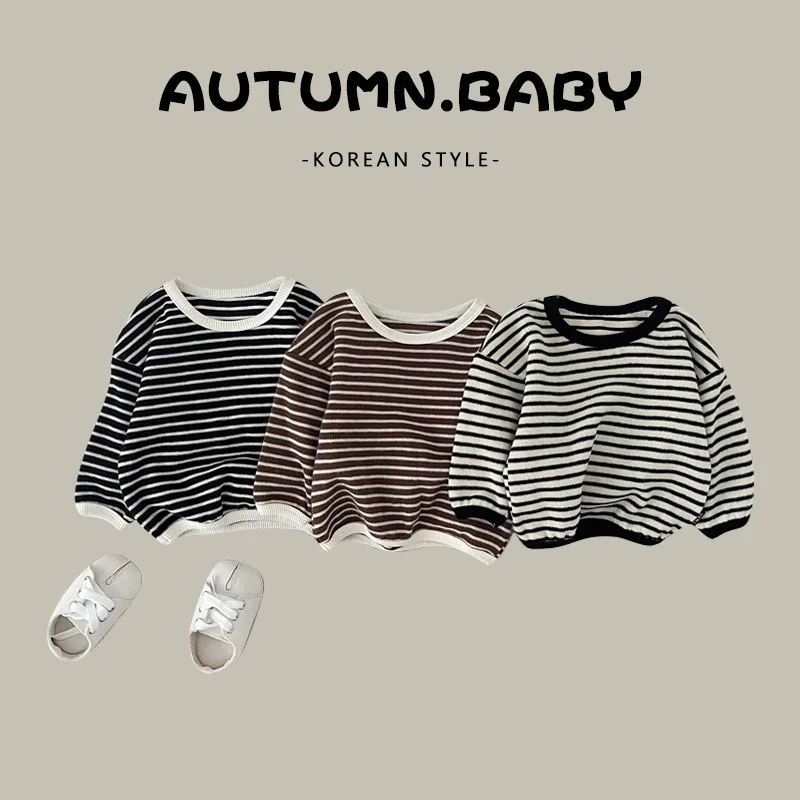 

Baby Clothing Fashion Casual T-shirt Spring and Autumn Long Sleeve Fashionable Top Baby Round Neck Stripe Bottom Shirt