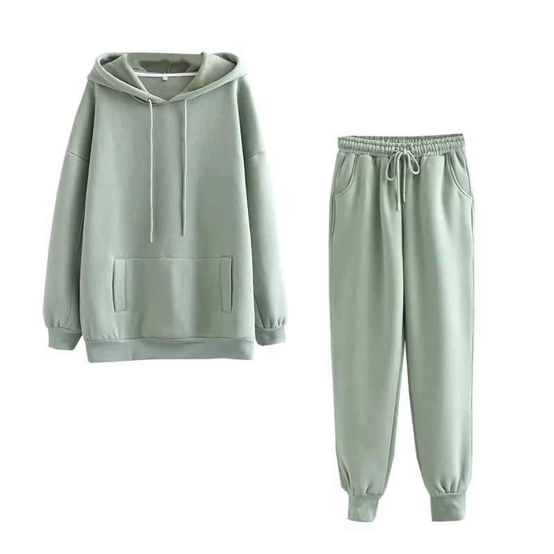 

New in 2022 2022 Autumn Winter Women tracksuit thick fleece 100% cotton suit 2 pieces sets hoodies sweatshirt and pants suits 6L