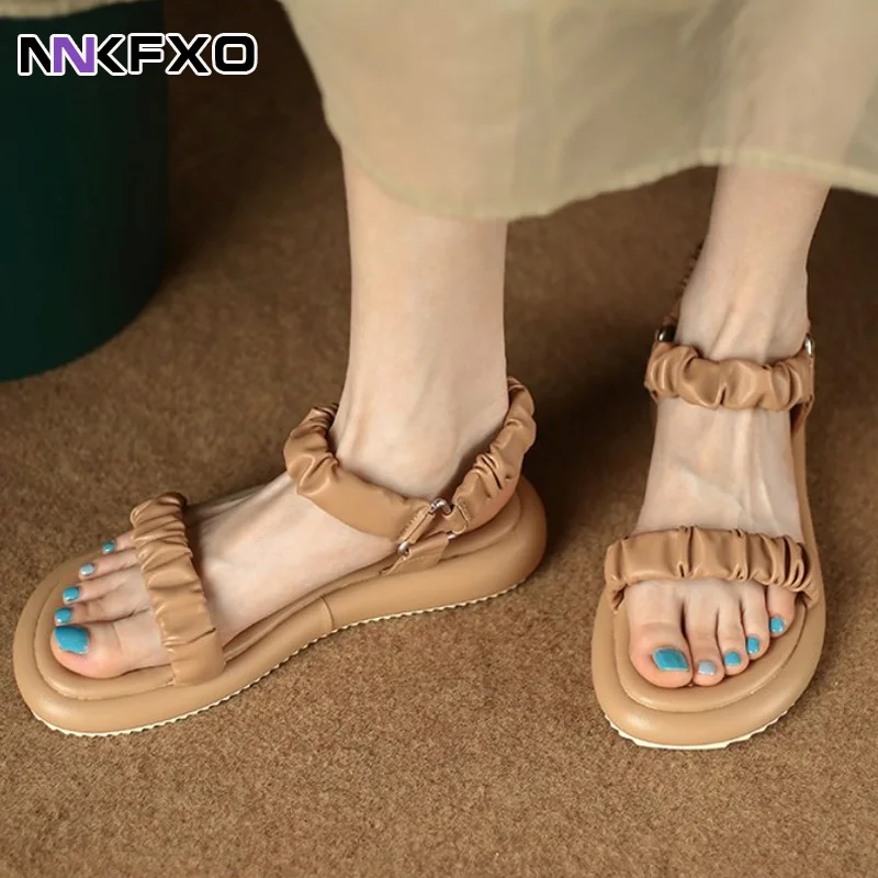 

Platform Sandals Women folds Open Toe Slingback Leather Roman Casual Outdoor Summer Ladies sandals vc3774