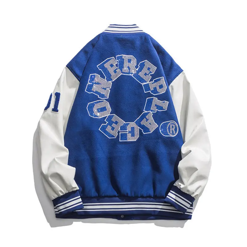

Vintage American baseball uniform hot diamond men and women ins tide brand spring and autumn loose BF stitching jacket women top