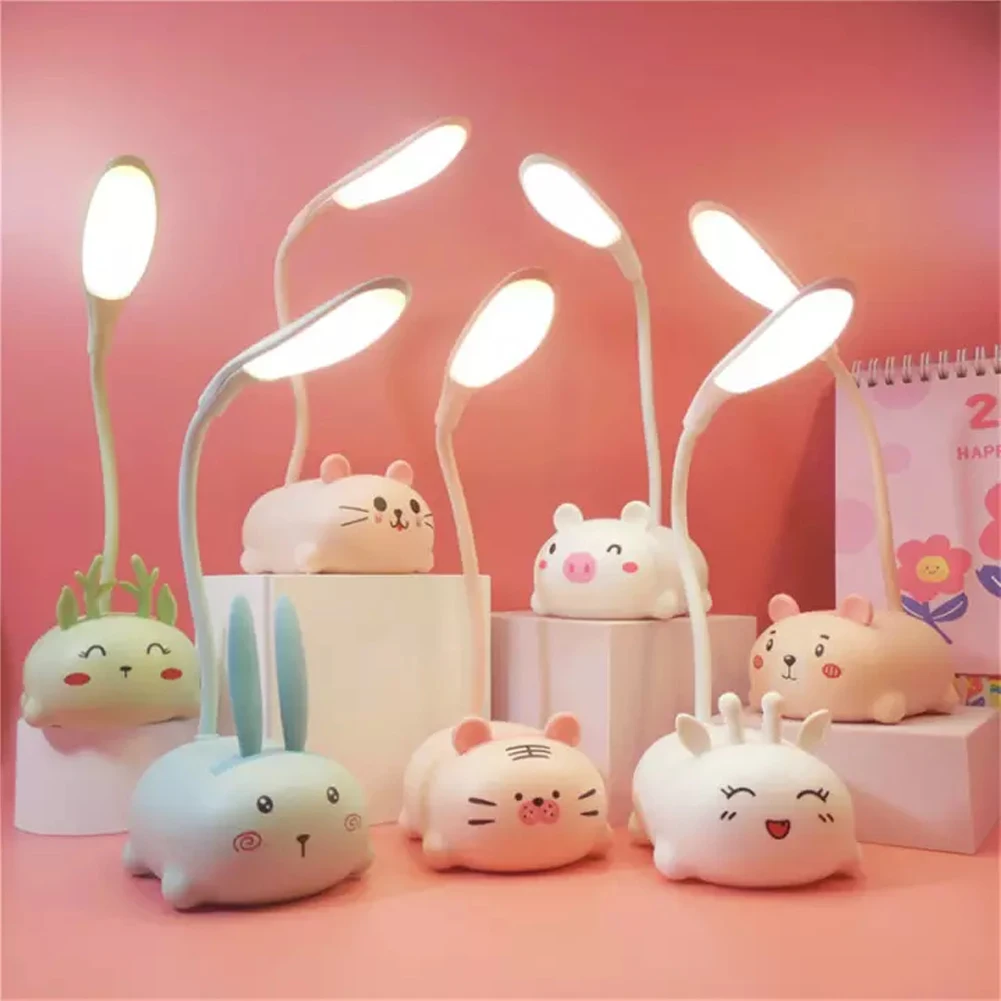 

1PC Study Table Lamp Light Cute Cartoon Bedside Lamp Bedroom Night Light Student Eye Protection Warm LED Light USB Charging