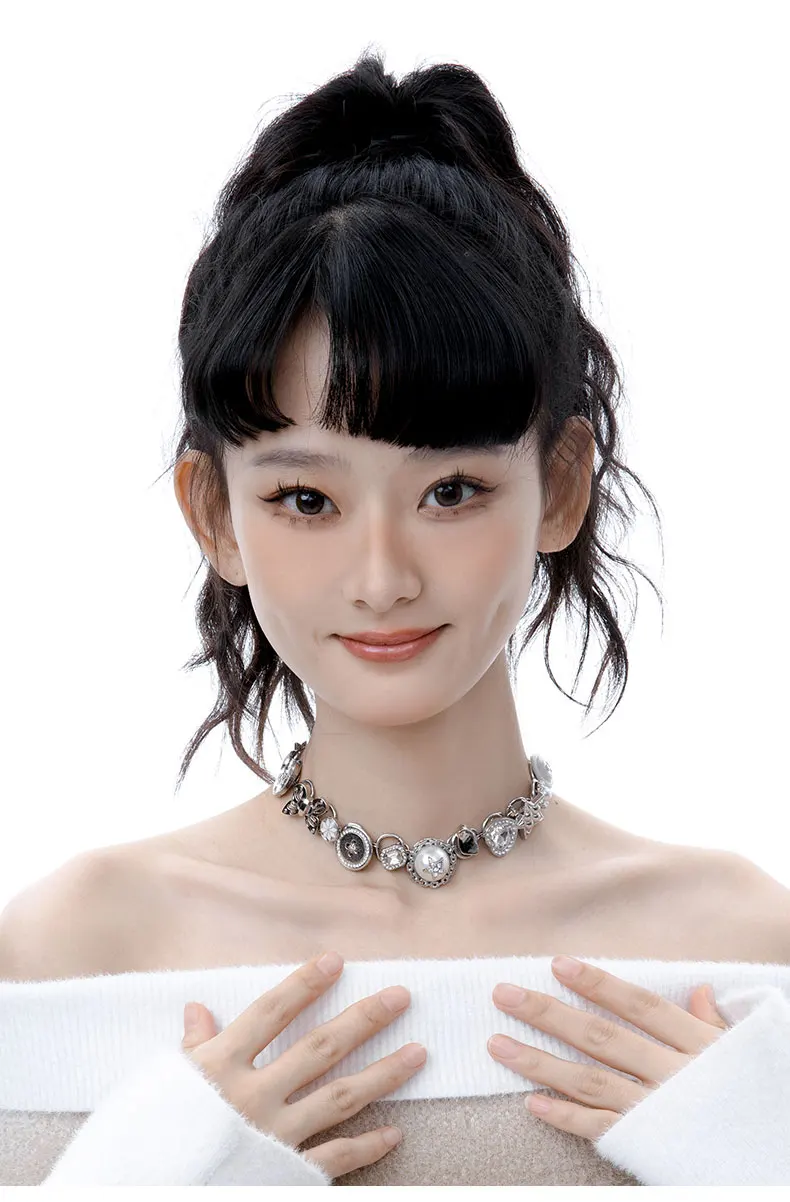 Новинка 2023 модное милое крутое белое лоскутное ожерелье HUANZHI с пуговицами для