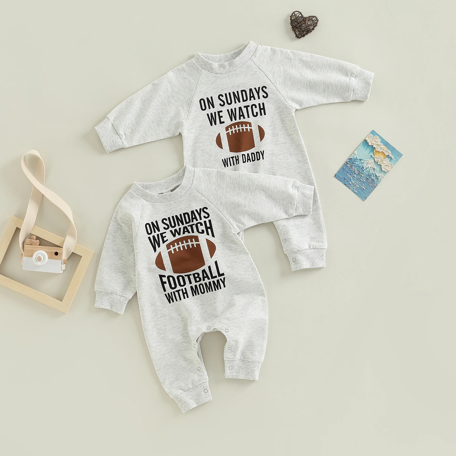 

2022-09-09 Lioraitiin 0-18M Newborn Infant Baby Girl Boy Romper Letter No Sundays We Watch Football With Daddy Mommy Jumpsuit