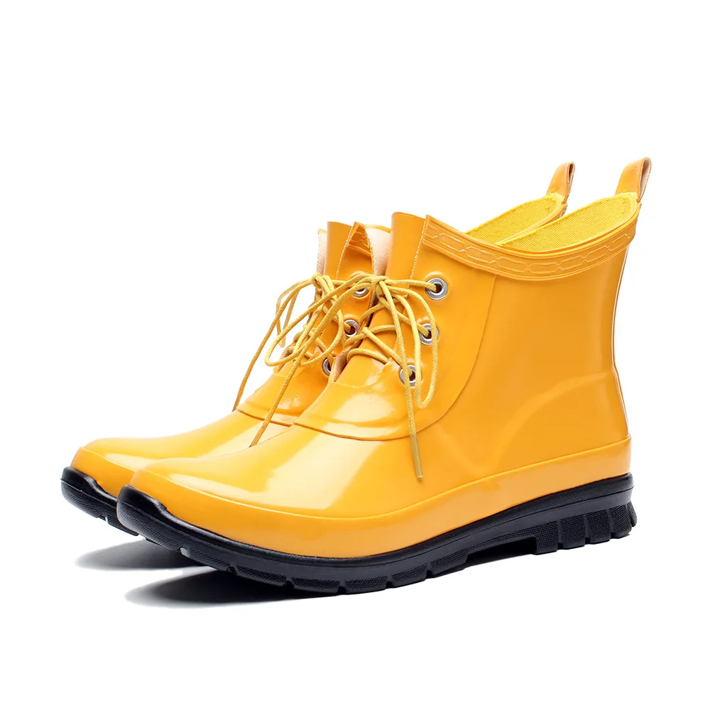 2023 Women Fashion Short Rain Boots Non-slip Lace-up Rubber Rain Boots Waterproof Water Shoes Wellies AL59
