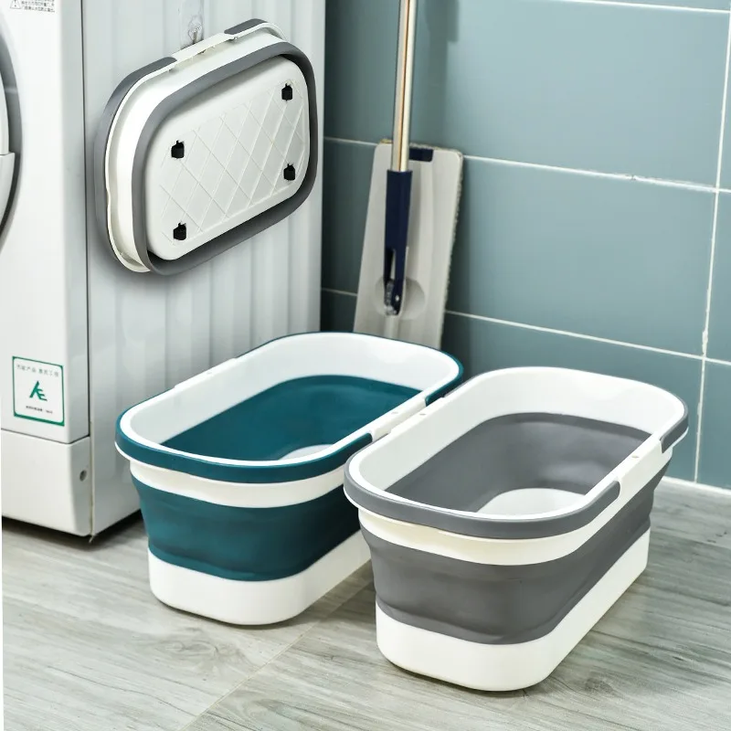 

Portable Mop Bucket Foldable Laundry Basket with Wheel Folding Water Basin Household Item for Washing Fishing Camping Basin