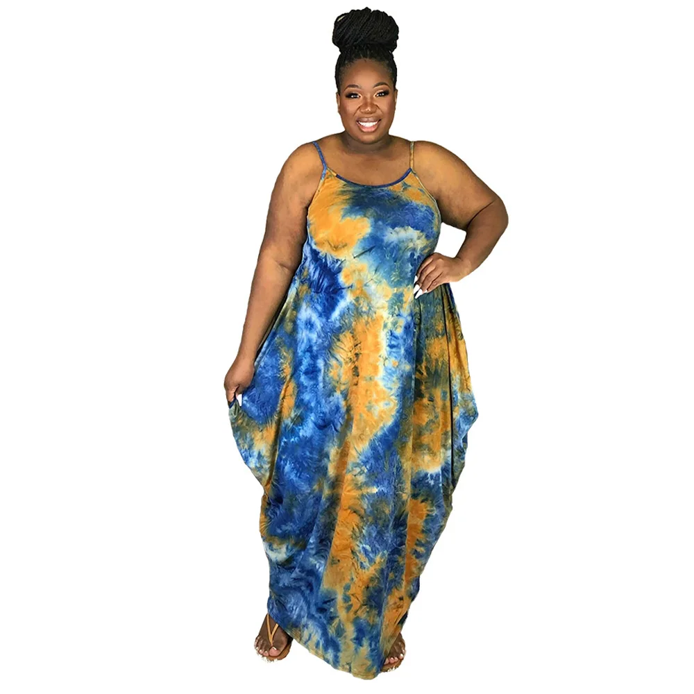 Plus Size L-5xl Summer 2022 Dress Women Clothing Fashion Tie Dye Loose Halter Sleeveless Casual Dresses Whole 3xl 4xl 5xl 6xl