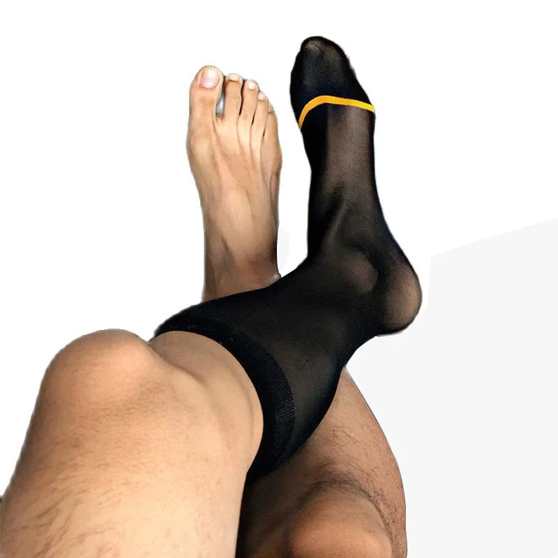 Toe Ring Socks Under Calf Man's Sexy Fetish Sheer Toe Sheer Heel Thin See Thru Socks Dress Gay Mesh Nylons
