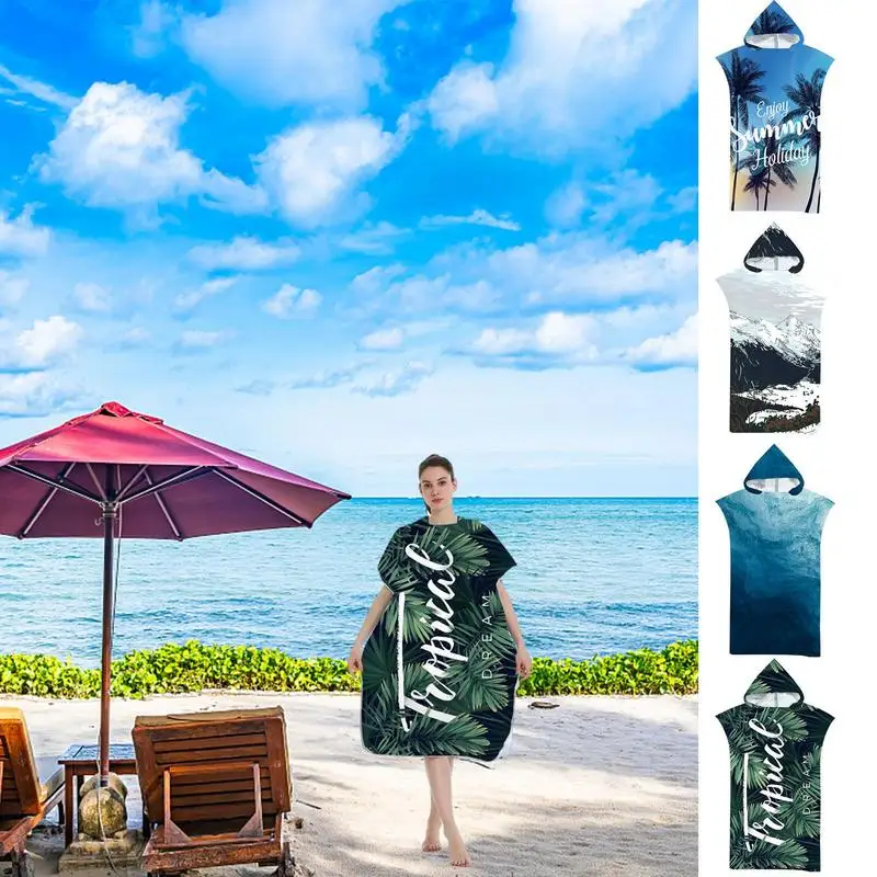 

Microfiber Beach Towel Quick Dry Poncho Changing Robe Swimming Robe Hooded Bath Towels Men Women Cloak Bathrobe Fitness