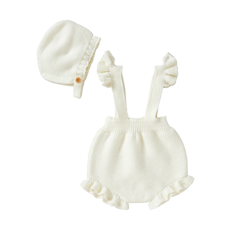 

Newborn Baby Bodysuits Clothes Fashion Sleeveless Infant Kids Girls Solid Plain Knitted Jumpsuit Hat Sets Children Knitwear 2pcs
