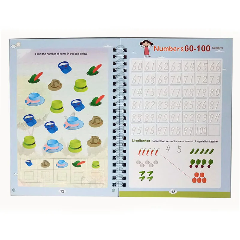 2022 многоразовая детская 3d-тетрадь для каллиграфии цифры 0-100 учебник рукописного