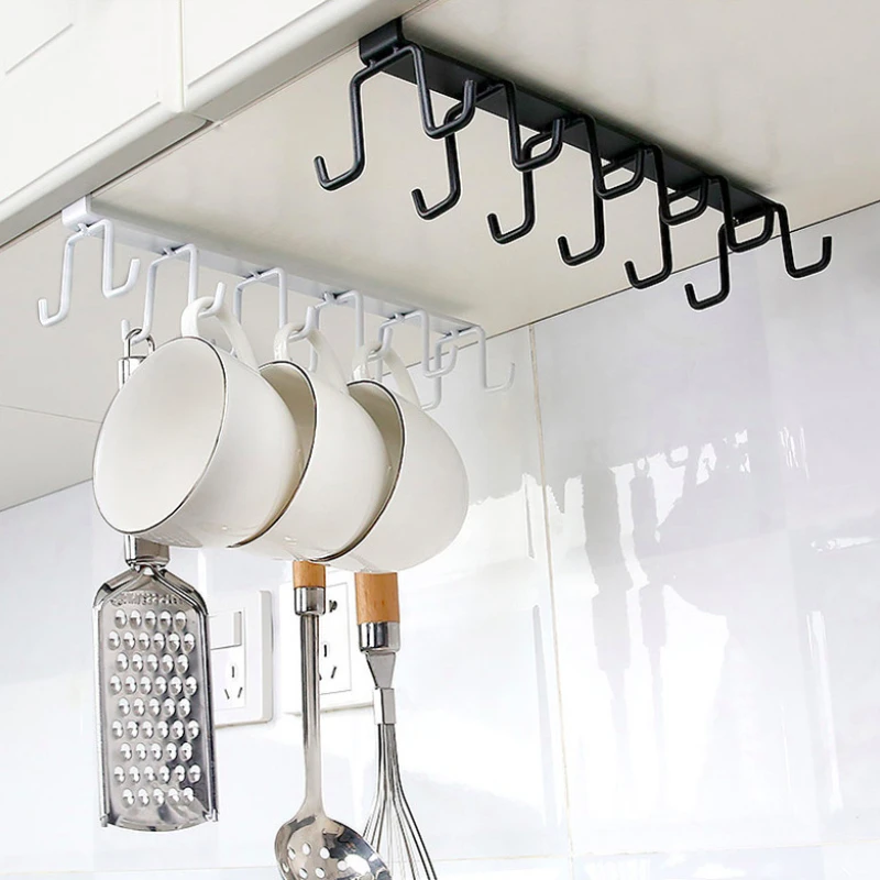 

Kitchen Iron Seamless Nail Free Hook Multi Row Cabinet Storage Rack Six Row Hook Wardrobe 6 Hooks Finishing Rack