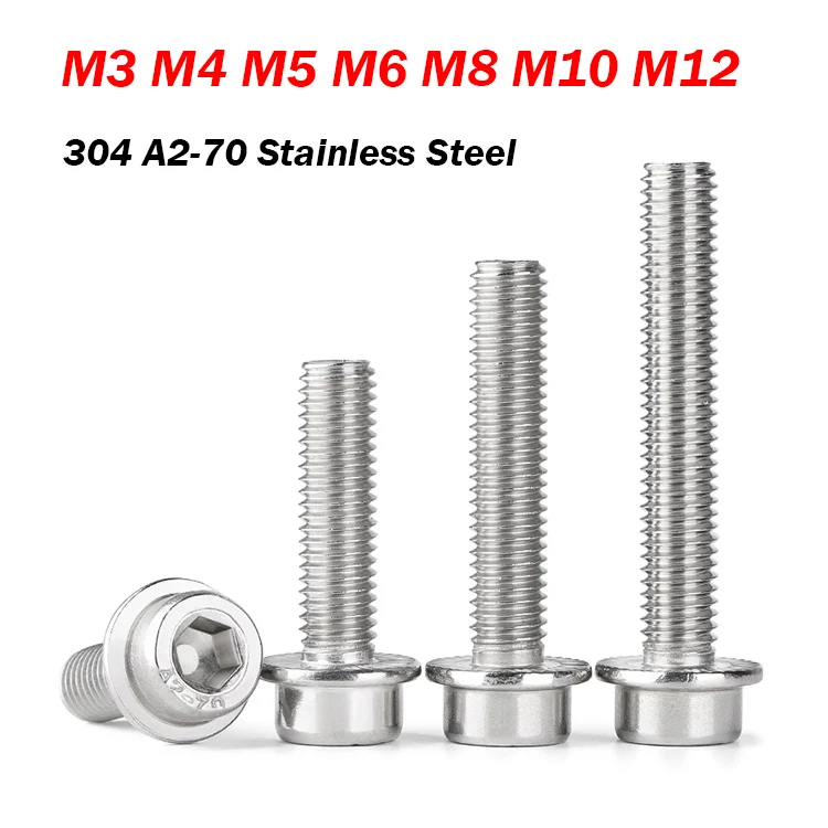 

Нержавеющая сталь 304 M3 M4 M5 M6 M8 M10 M12 Фланец с головкой под торцевой ключ Винт Фланец Зубчатая шайба Болты Длина 5 мм-60 мм
