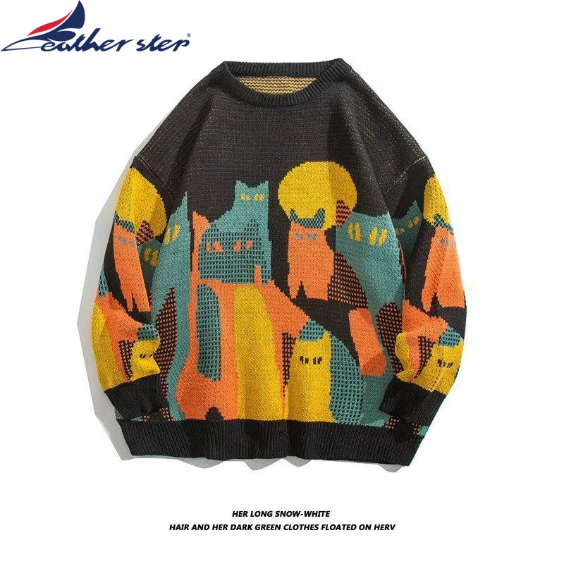Y2k Winter Vintage Sweater Men Japanese Cute Bear Women Knitted Sweater Pullover Hip Hop Harajuku Streetwear Men Clothing Tops