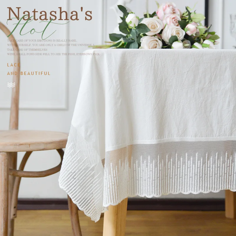 

French pure white tablecloth wedding decoration tablecloth home hotel table fabric cotton Simple Birthday Party Wedding Decor