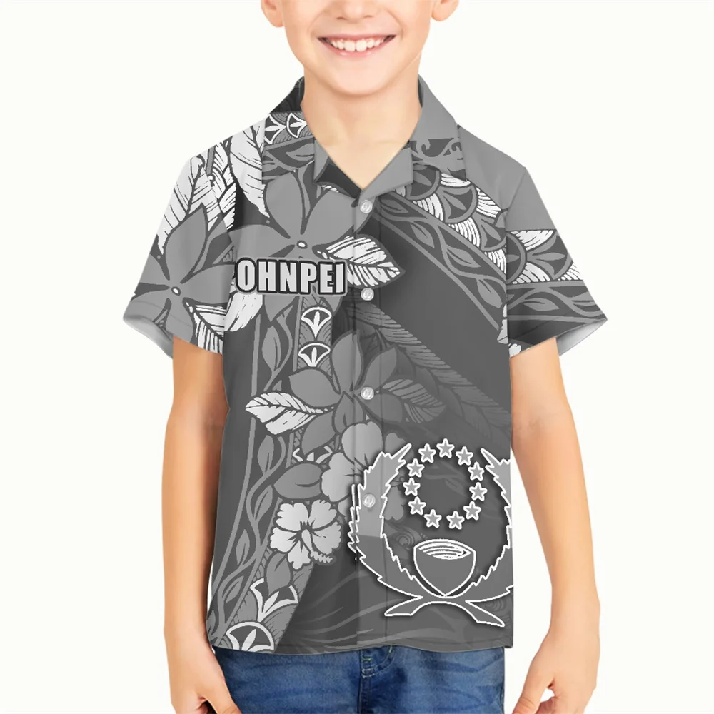 

Customized On Demand Shirts Polynesian Tribal Samoa Pohnpei Islands Print Kids Shirts Short Sleeve Button Down Boys V-neck Shirt