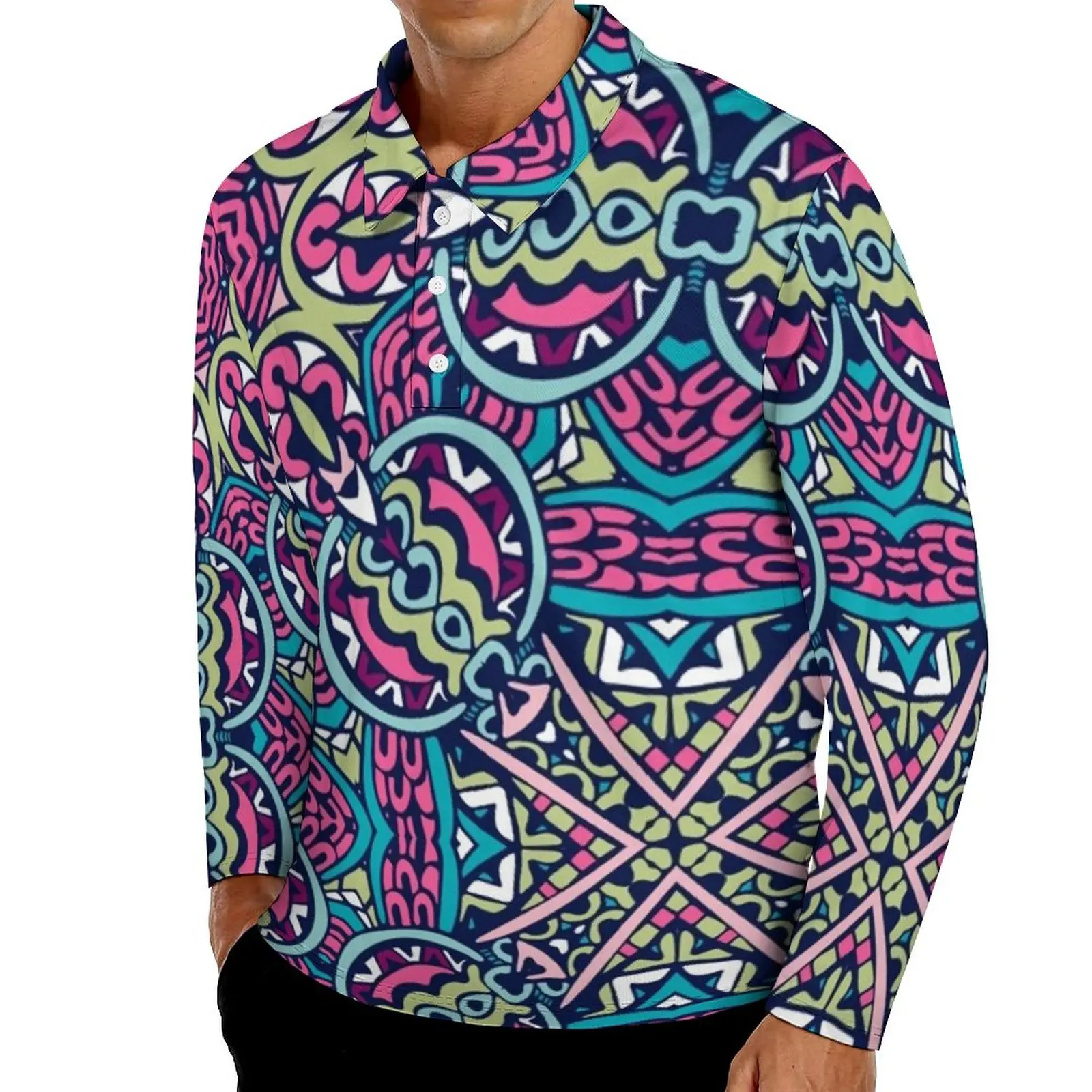 

Повседневная футболка с принтом в богемном стиле, розовая, фиолетовая рубашка-поло с мандалой, Мужская винтажная рубашка, Осенние Топы с дли...