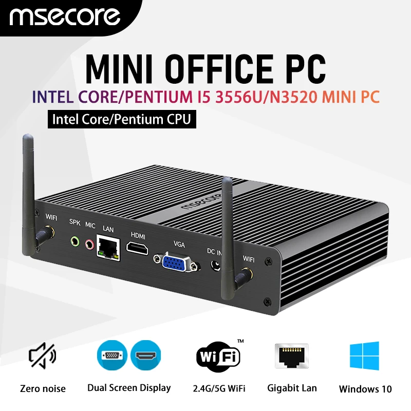 MSECORE HT590 Intel Core i5 3556U/N3520 Mini PC Windows10 Mini Gaming Computer DDR3L 8GB 512GB SSD Linux WiFi 4K HDMI VGA minipc
