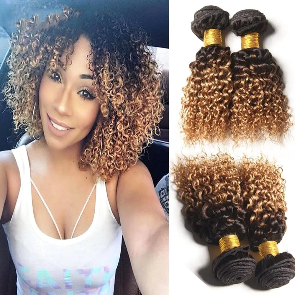 

Ombre Brazilian Kinky Curly Hair Bundles 1B 27 30 Two Tone Raw Indian Virgin Hair Bundles Peruvian Curly Human Hair Bundles