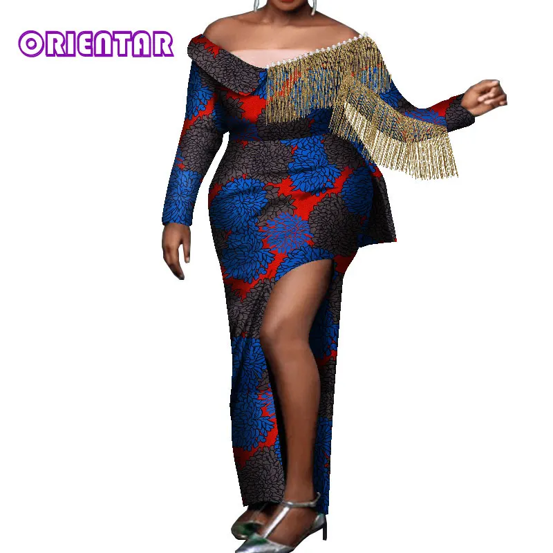 

Африканские платья для женщин, Африканское платье Дашики базин, роскошное платье с вырезом лодочкой, свадебное платье, платья Анкары WY8213