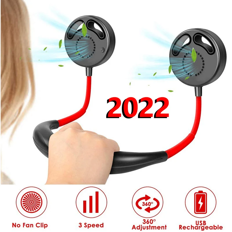 

Mini Portable Fan Cold Fan Hands Free Neck Fan Hanging Rechargeable Sports Fan 3-Speed Adjustable Neck Dual Fan Home Office