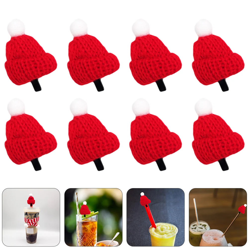 

Christmas Mini Hats Hat Knit Miniaturetea Hair Hairpins Knitting Bottle Clips Decorations Candylollipop Ornament Knitted Decor