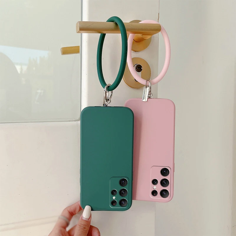 

Fashion Wristband Liquid Silicone Case For Samsung A53 5G A52S A51 A71 A72 A32 S20 FE S21Plus S22 Ultra Soft Cover Shell Coque