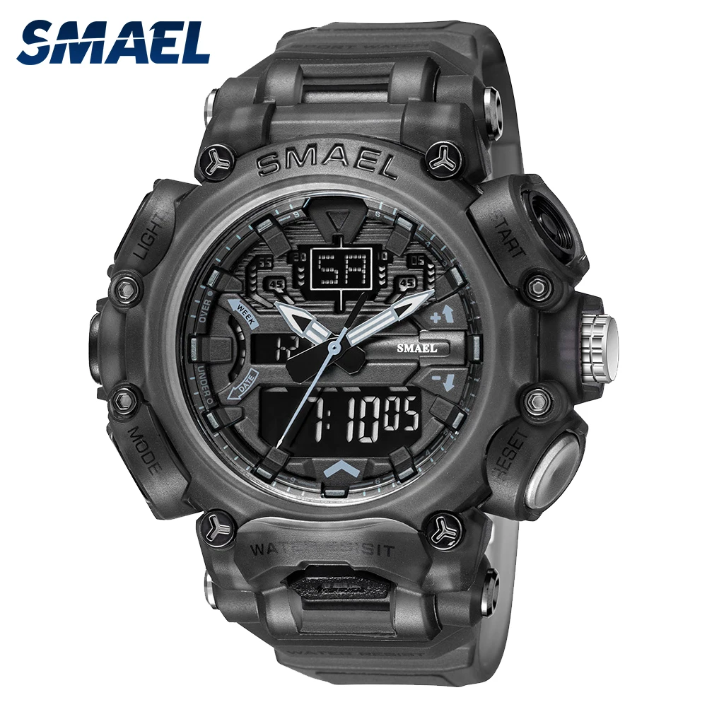 

SMAEL MultiFunction Military Watch Men Waterproof Shock Resistant Sport Watch For Man Dual Movement Stopwatch Wristwatches 8053