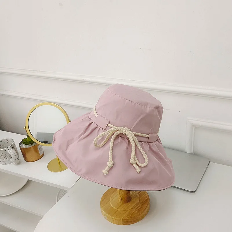 

New Summer Bucket Hat for Women Big Wide Brim Outdoor Soft Cotton Solid Color Sun Hats Portable Foldable Panama Cap Lady Caps