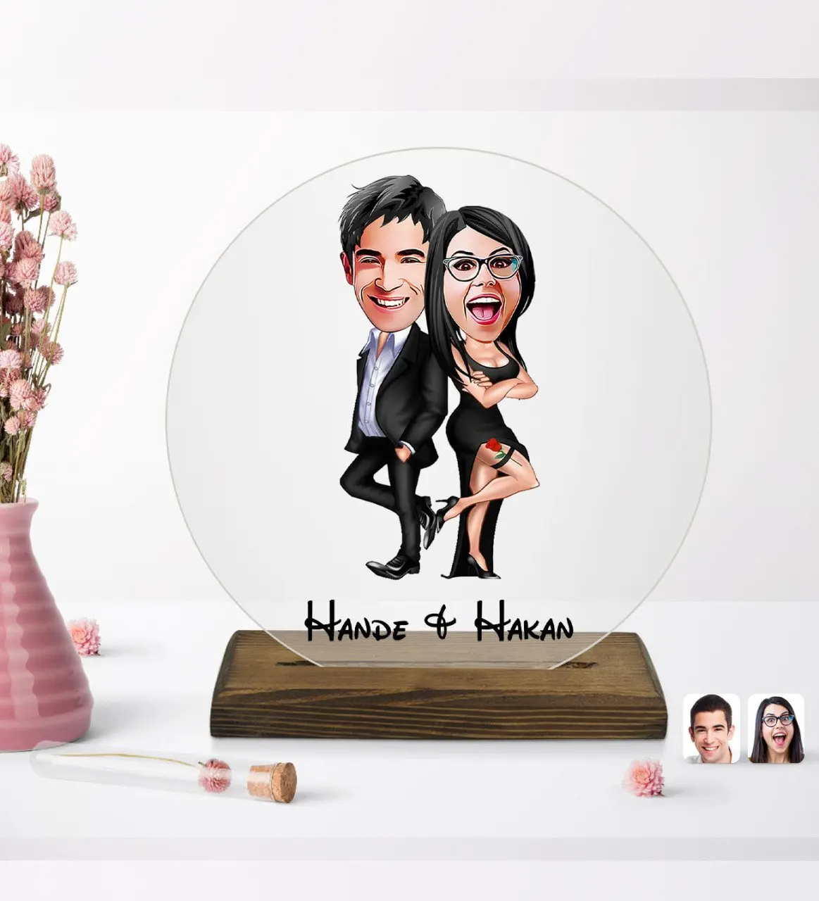 

Personalized valentines cartoon round wooden stand Biblo-6