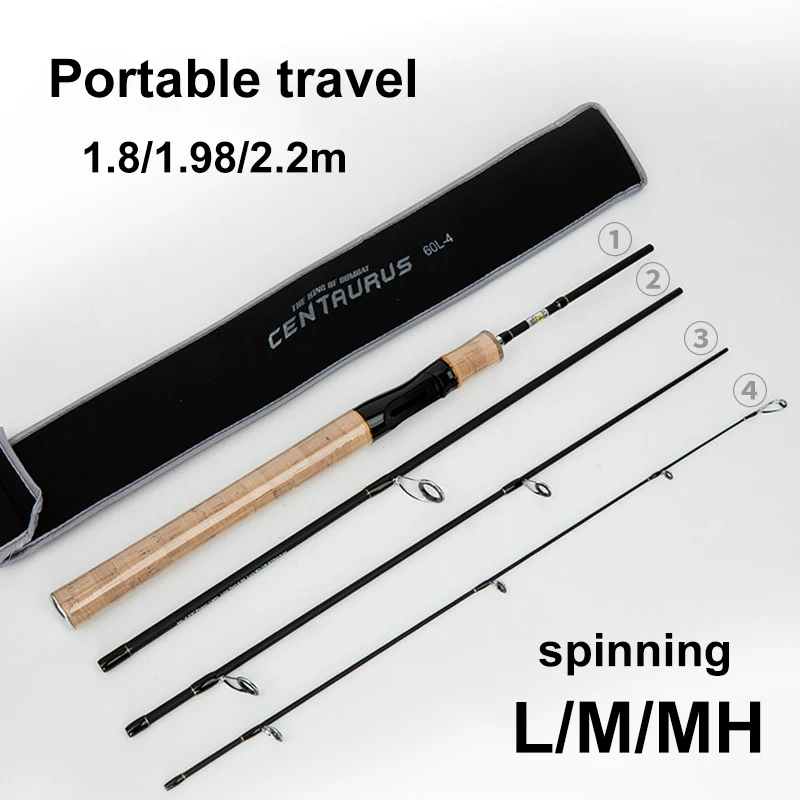 

4 Short Sections Portable Travel Fishing Lure Rod L/M/MH Power Carbon Spinning Rod 1.8/1.98/2.2m Fishing Tackle Bait Weight 4-35